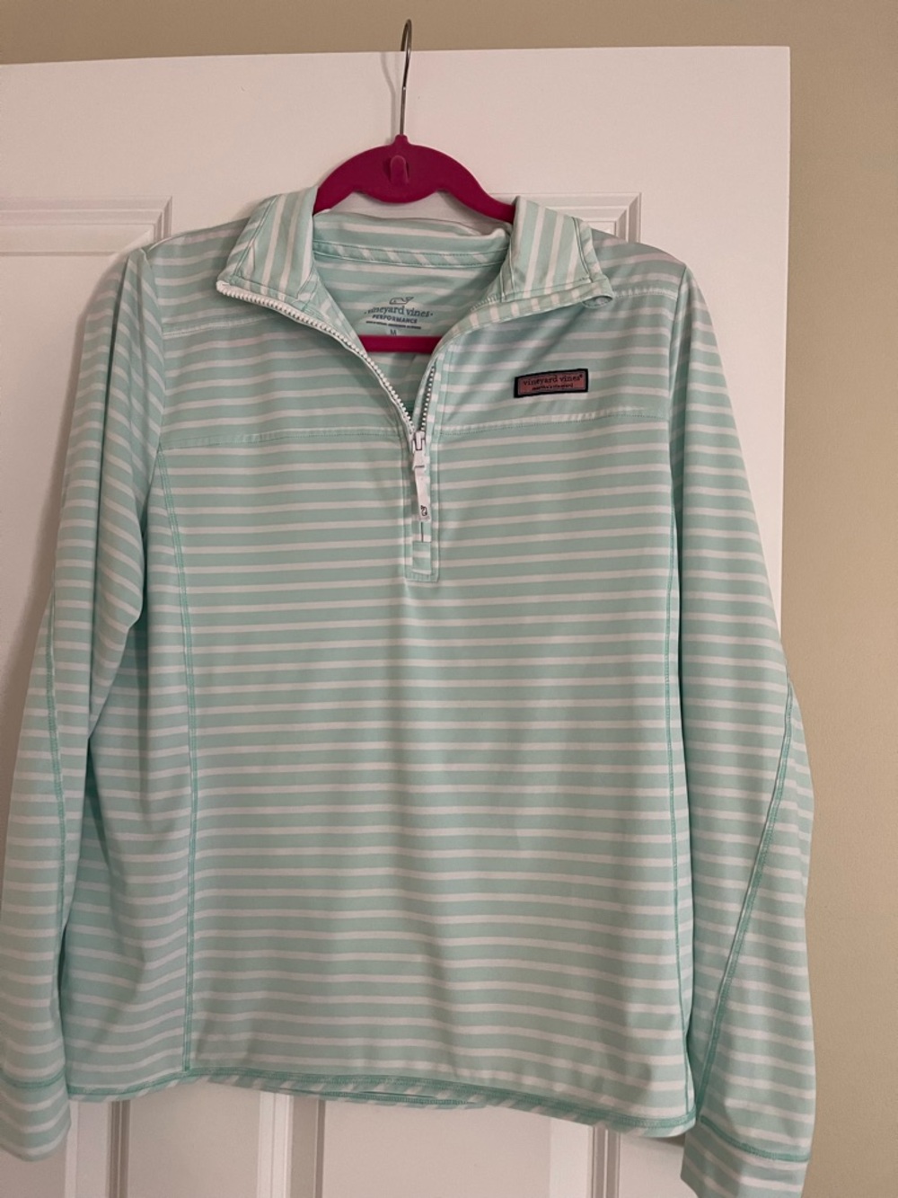 Vineyard Vines Mint & White Striped Performance Quarter-Zip
